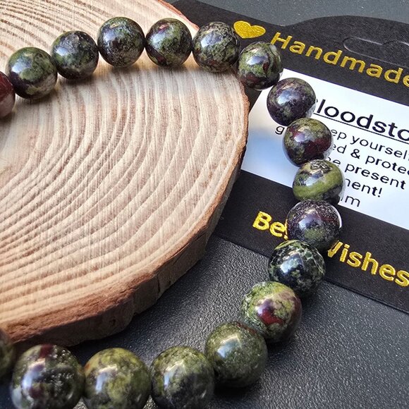 Handmade ✦ Bloodstone Bracelet ✦ 8mm Beads Stretch Fit Grounding & Protection - Picture 6 of 8